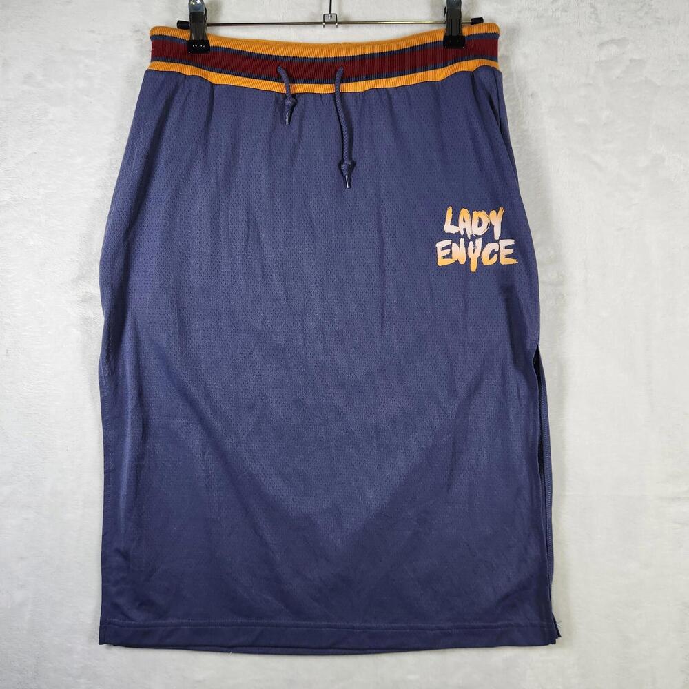 Vtg Lady Enyce Mesh Midi Skirt M‎ Purple Yellow Stripe Waist Streetwear